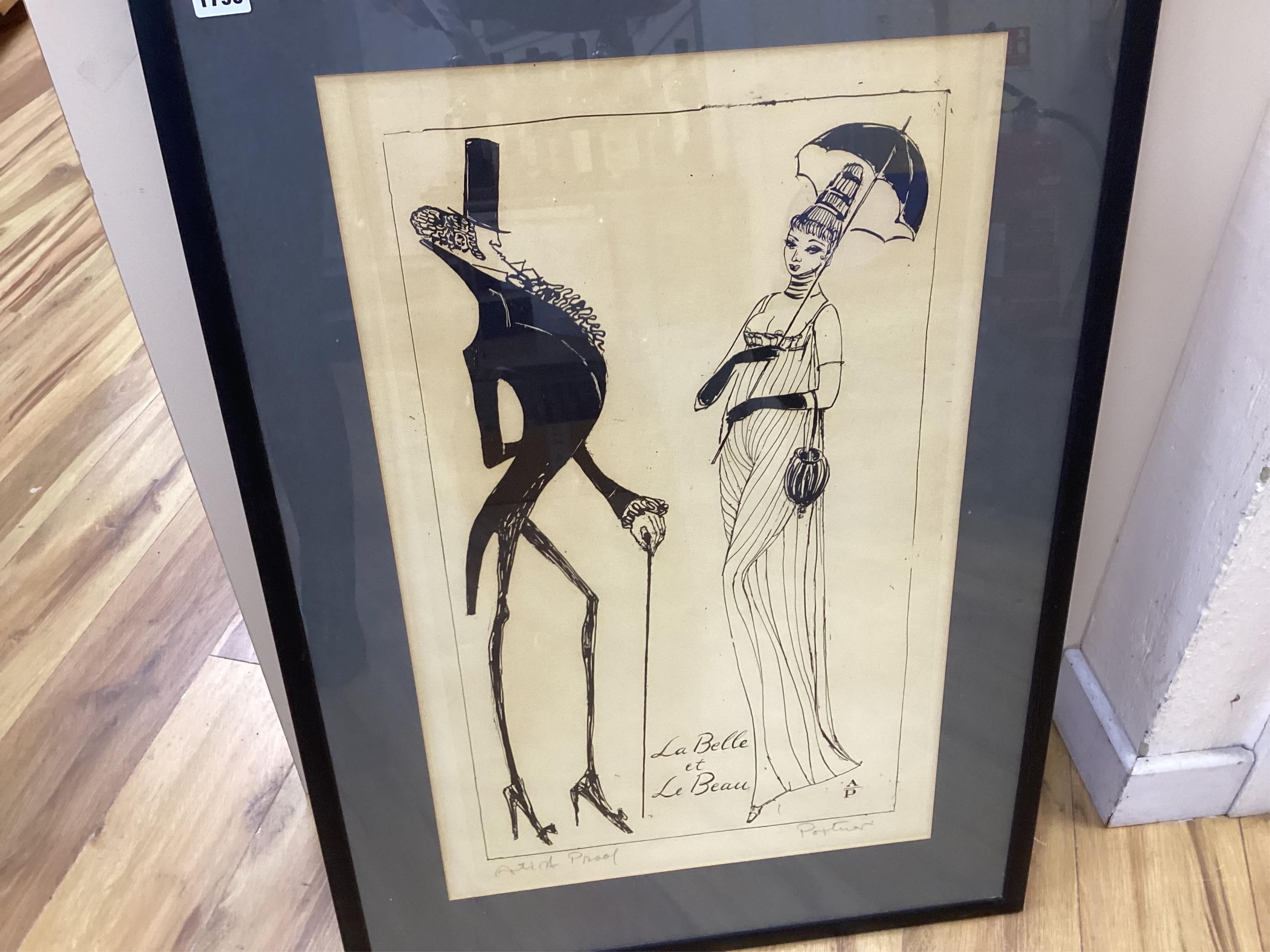 Alex Portner (1920-1982), ‘La Belle et Le Beau’, signed in pencil, Artists Proof lithograph, 66 x 42cm